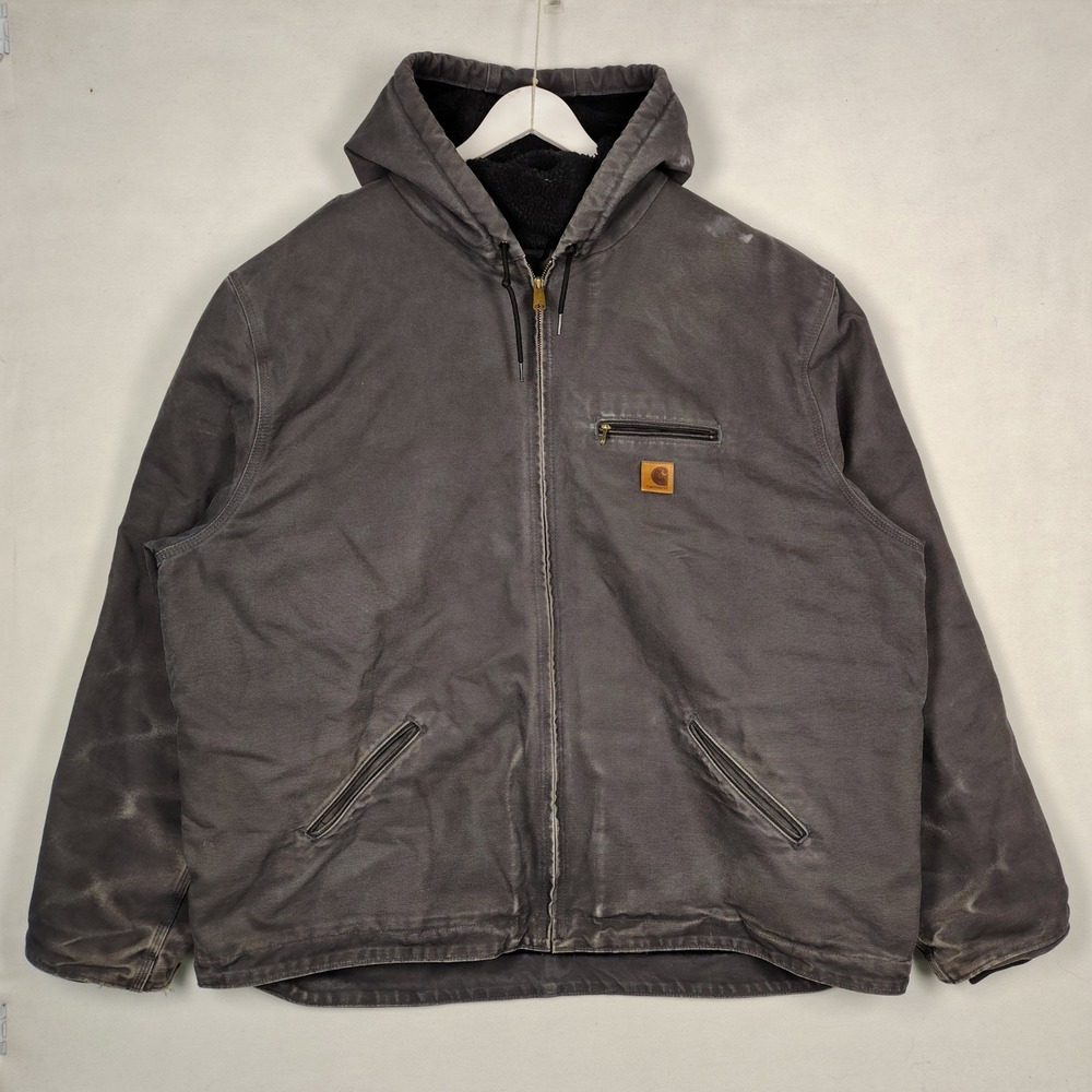 Carhartt Sherpa Lined Hooded Duck Canvas Jacket Gray 4XL Tall J284 DKB